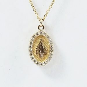 14k yellow gold Diamond Virgin Mary necklace